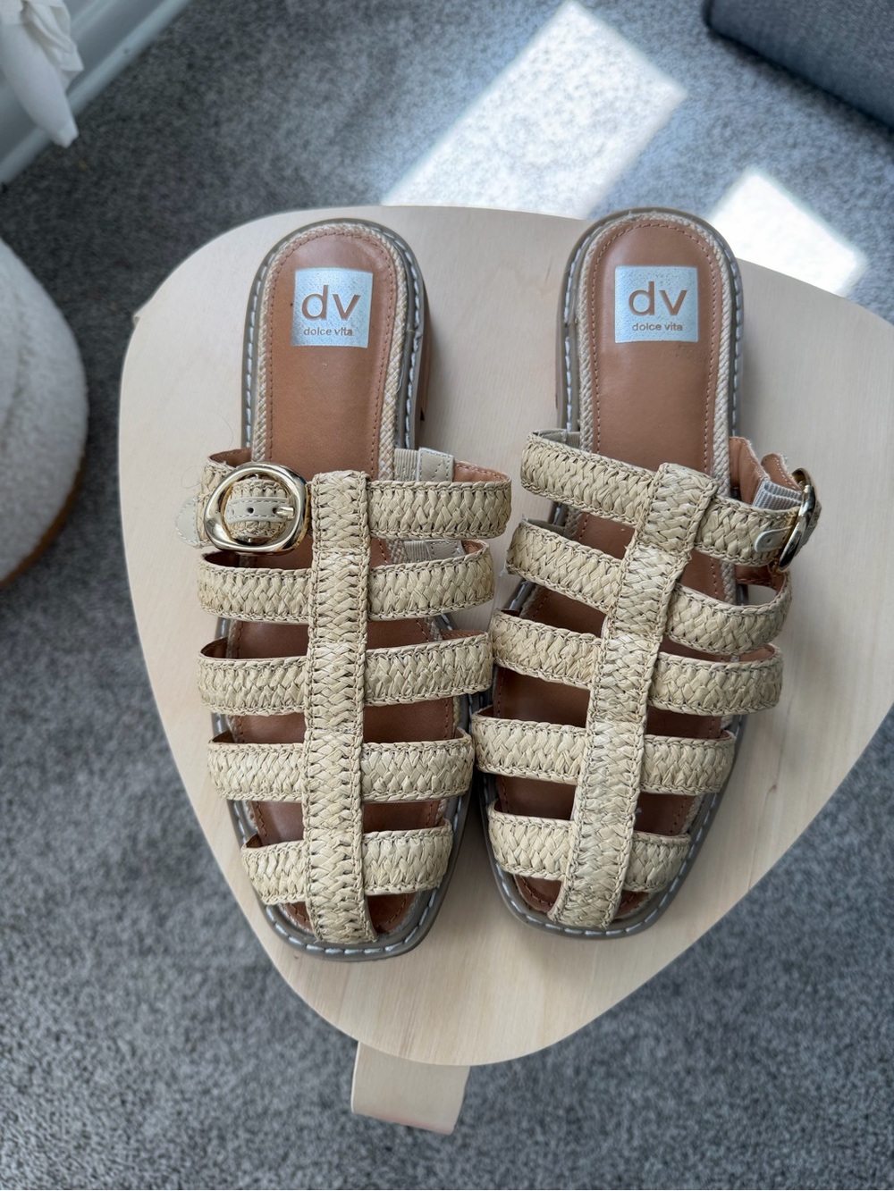 Dolce Vita Tan Woven Buckle Slide Mules